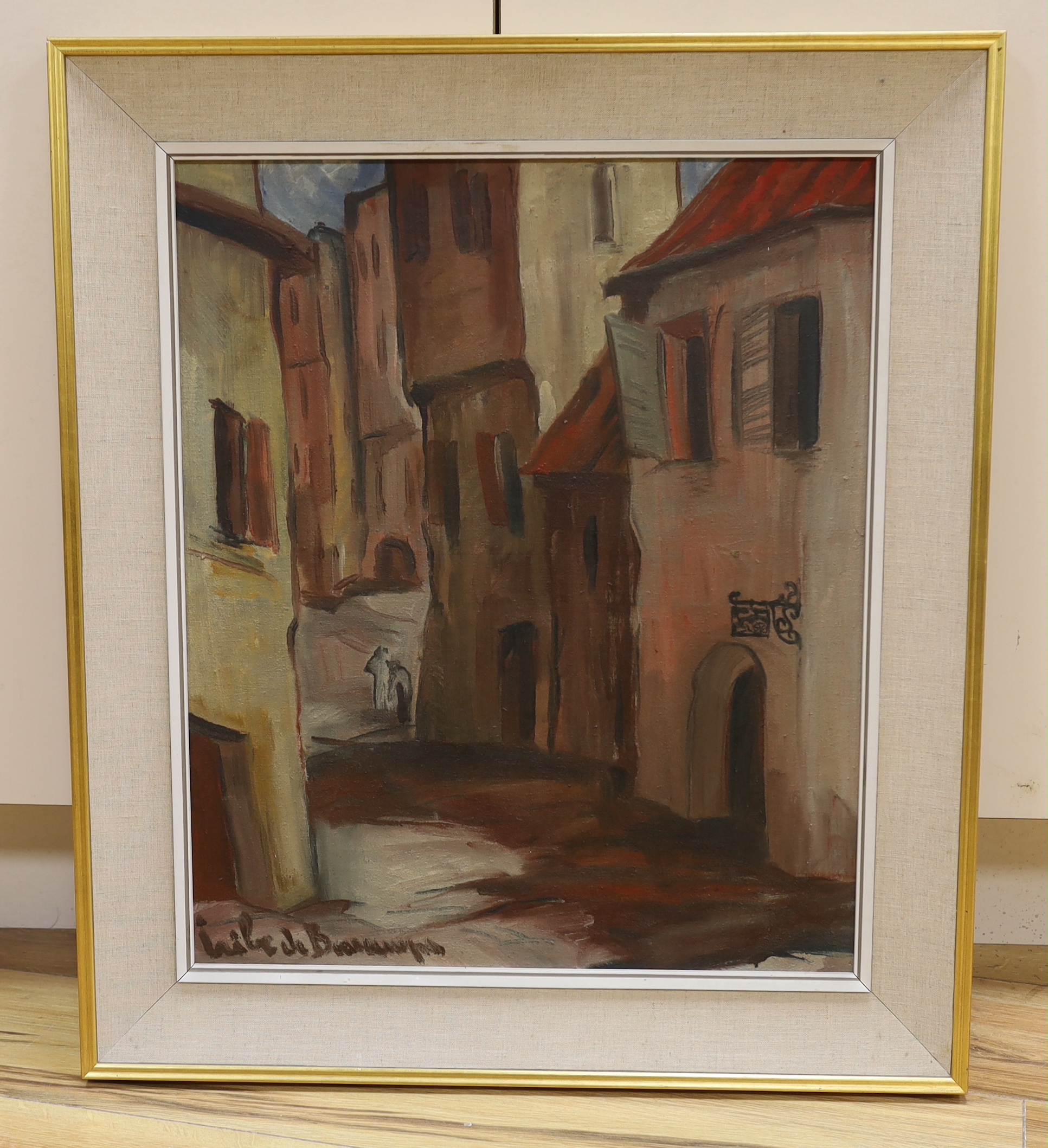 Continental School, oil on canvas, French street scene, indistinctly signed, 53 x 44cm